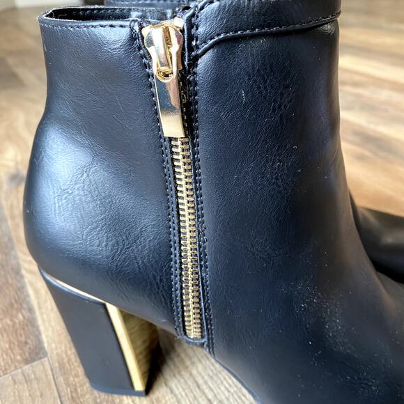 Dunion Armony Women's Black/Gold Block Heel Ankle Boot 7.5M - Picture 5 of 13
